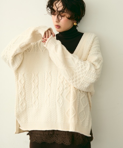 セール】バルキーケーブル編みニットプルオーバー（ニット/セーター