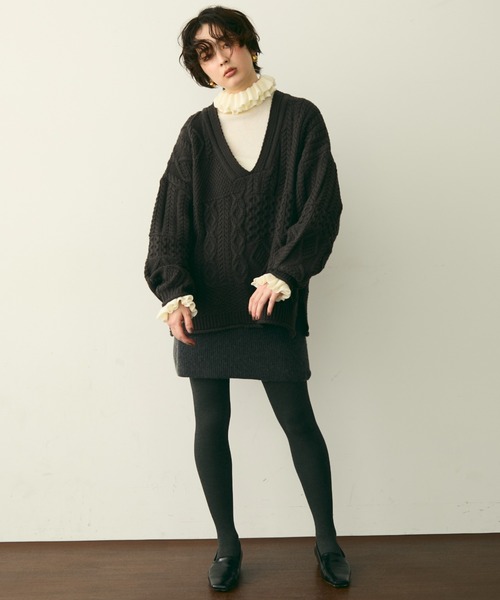 セール】バルキーケーブル編みニットプルオーバー（ニット/セーター
