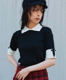 Narcissus | バイカラー半袖ニットトップス/襟あり《動画あり》(ニット/セーター)