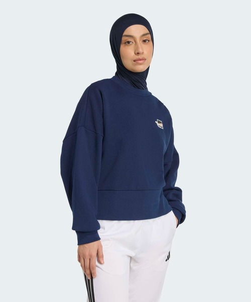 adidas ネイビー トレーナー スウェット キャット パッチ グラフィック スウェットシャツ / トレーナー