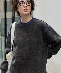 MONO-MART(モノマート)の<マシンウォッシャブル/アンチピリング>アウトリンキング配色クルーネックモールニット(ニット/セーター)