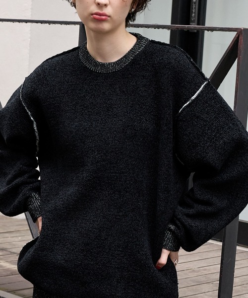 マシンウォッシャブル/アンチピリング＞アウトリンキング配色クルー