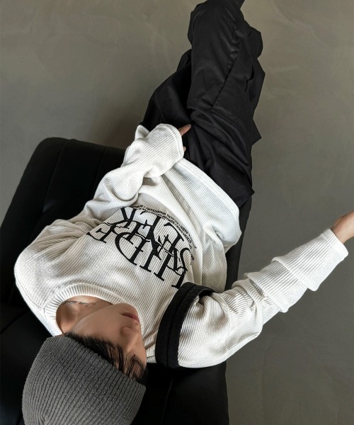 COSYHARU(コシハル)の「ドープレタリングニット長袖Tシャツ(Tシャツ/カットソー・メンズ・ブラック/アイボリー・FREE)」の10枚目の写真