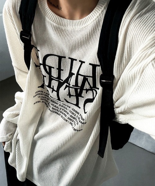 COSYHARU(コシハル)の「ドープレタリングニット長袖Tシャツ(Tシャツ/カットソー・メンズ・ブラック/アイボリー・FREE)」の7枚目の写真