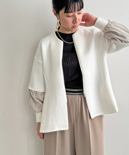新品　今季　エイミーロウ　 Eimee Law ノーカラーパイピングジャケット Eimee Law（エイミーロウ）の「ツィード&デニム ジップ