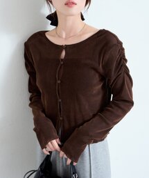 Kastane | 【4色展開/2サイズ展開】ストライプベロアフロッキー2wayカーディガン(カーディガン/ボレロ)