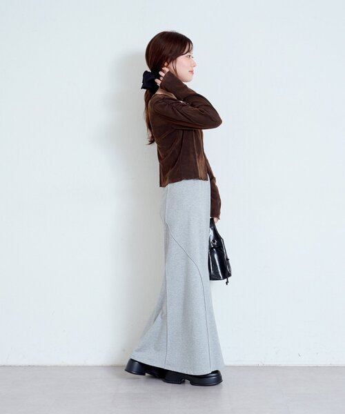 Kastane（カスタネ）の「【新色追加/6色展開/2サイズ展開】ストライプベロアフロッキー2wayカーディガン（カーディガン/ボレロ・レディース・アイボリー/カーキ/ブラック/ブラウン/ブラウン系その他/グレー・FREE/SMALL）」の8枚目の写真