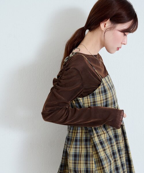 Kastane（カスタネ）の「【新色追加/6色展開/2サイズ展開】ストライプベロアフロッキー2wayカーディガン（カーディガン/ボレロ・レディース・アイボリー/カーキ/ブラック/ブラウン/ブラウン系その他/グレー・FREE/SMALL）」の10枚目の写真