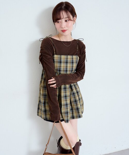 Kastane（カスタネ）の「【新色追加/6色展開/2サイズ展開】ストライプベロアフロッキー2wayカーディガン（カーディガン/ボレロ・レディース・アイボリー/カーキ/ブラック/ブラウン/ブラウン系その他/グレー・FREE/SMALL）」の11枚目の写真