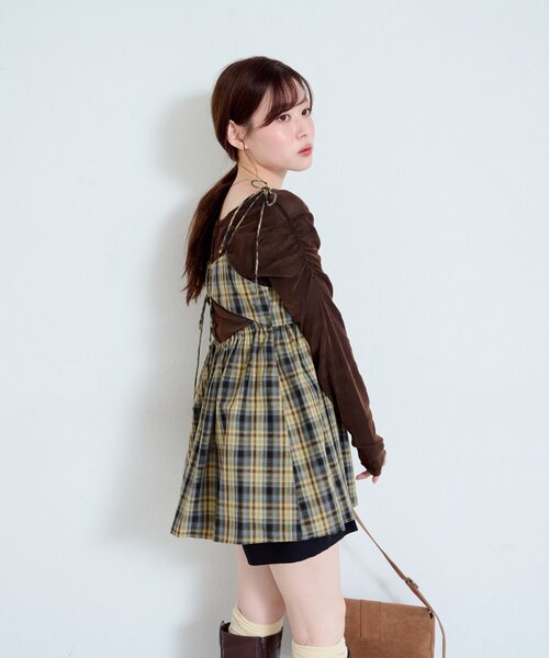 Kastane（カスタネ）の「【新色追加/6色展開/2サイズ展開】ストライプベロアフロッキー2wayカーディガン（カーディガン/ボレロ・レディース・アイボリー/カーキ/ブラック/ブラウン/ブラウン系その他/グレー・FREE/SMALL）」の12枚目の写真