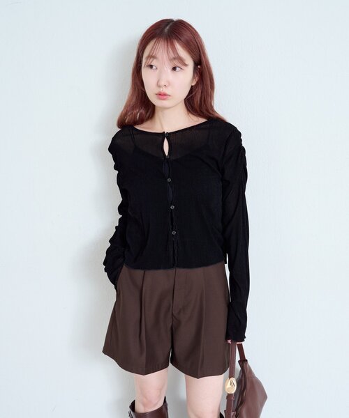 Kastane（カスタネ）の「【新色追加/6色展開/2サイズ展開】ストライプベロアフロッキー2wayカーディガン（カーディガン/ボレロ・レディース・アイボリー/カーキ/ブラック/ブラウン/ブラウン系その他/グレー・FREE/SMALL）」の15枚目の写真