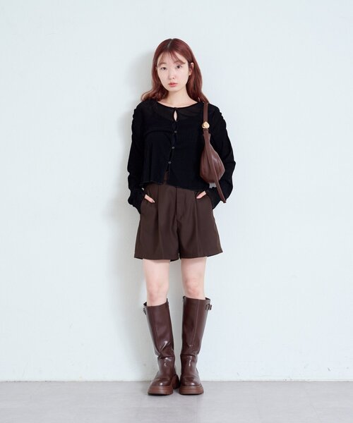 Kastane（カスタネ）の「【新色追加/6色展開/2サイズ展開】ストライプベロアフロッキー2wayカーディガン（カーディガン/ボレロ・レディース・アイボリー/カーキ/ブラック/ブラウン/ブラウン系その他/グレー・FREE/SMALL）」の17枚目の写真