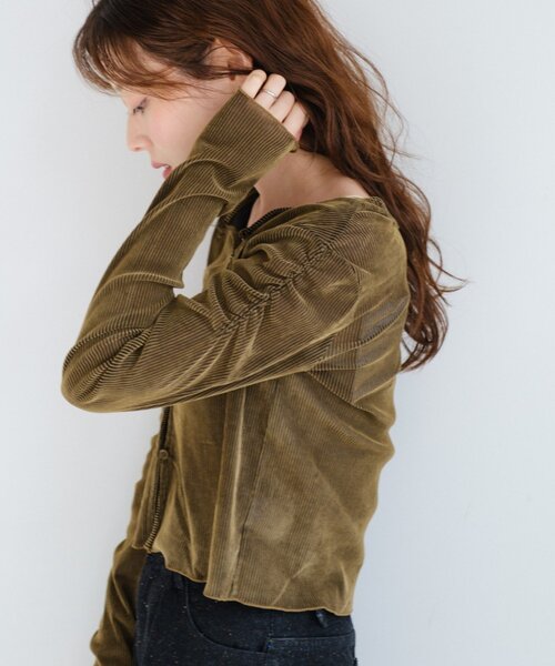 Kastane（カスタネ）の「【新色追加/6色展開/2サイズ展開】ストライプベロアフロッキー2wayカーディガン（カーディガン/ボレロ・レディース・アイボリー/カーキ/ブラック/ブラウン/ブラウン系その他/グレー・FREE/SMALL）」の22枚目の写真