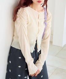 Kastane（カスタネ）の「【新色追加/6色展開/2サイズ展開】ストライプベロアフロッキー2wayカーディガン（カーディガン/ボレロ）」