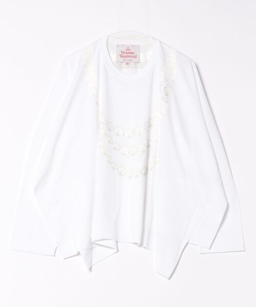 Vivienne Westwood（ヴィヴィアンウエストウッド）の「ｵｰｶﾞﾆｯｸｺｯﾄﾝ天竺Pearl PrintﾚｸﾞﾀﾝｸﾞﾙL/STｼｬﾂ（Tシャツ/カットソー・レディース・ブラック/ホワイト・FREE）」の2枚目の写真