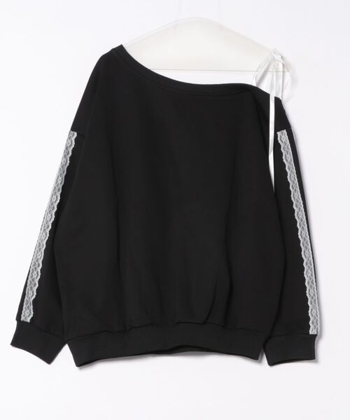Never mind the XU / Chikashitsu+(ネバーマインド ザ エックスユー / チカシツプラス)の「【nmtc+】lace design number sweat onepiece / 【エヌエムティーシープラス】レースデザインナンバーオーバーサイズスウェットシャツ(スウェット・レディース・ブラック/ホワイト・ONE SIZE)」の5枚目の写真