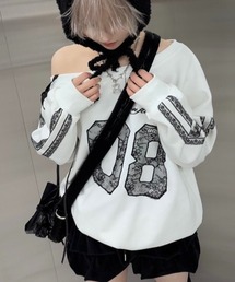 【nmtc+】lace design number sweat onepiece / 【エヌエムティーシープラス】レースデザインナンバーオーバーサイズスウェットシャツ
