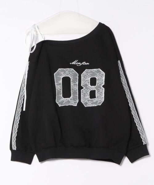 Never mind the XU / Chikashitsu+(ネバーマインド ザ エックスユー / チカシツプラス)の「【nmtc+】lace design number sweat onepiece / 【エヌエムティーシープラス】レースデザインナンバーオーバーサイズスウェットシャツ(スウェット・レディース・ブラック/ホワイト・ONE SIZE)」の12枚目の写真