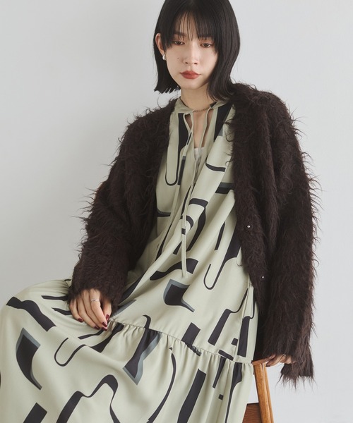 hunch(ハンチ)の「起毛シャギー ニットカーディガン(カーディガン/ボレロ・レディース・ベージュ系その他/ダークブラウン/杢グレー・FREE)」の2枚目の写真