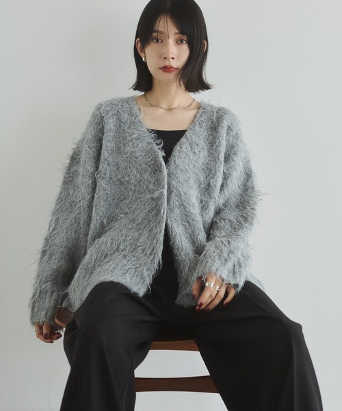 hunch(ハンチ)の「起毛シャギー ニットカーディガン(カーディガン/ボレロ・レディース・ベージュ系その他/ダークブラウン/杢グレー・FREE)」の4枚目の写真