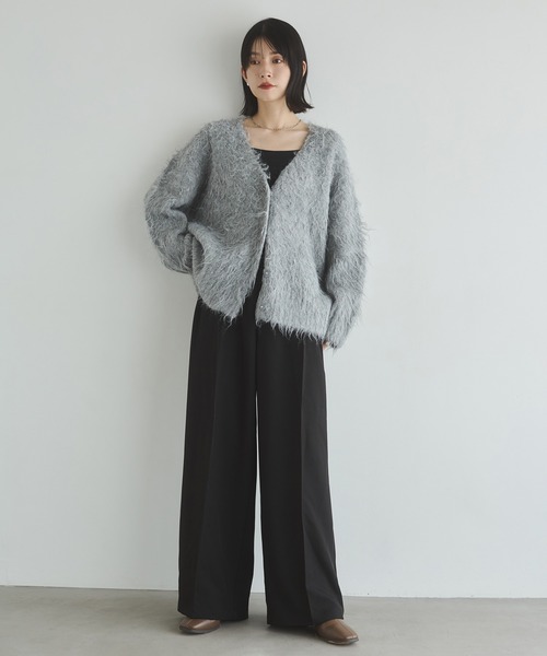 hunch(ハンチ)の「起毛シャギー ニットカーディガン(カーディガン/ボレロ・レディース・ベージュ系その他/ダークブラウン/杢グレー・FREE)」の5枚目の写真