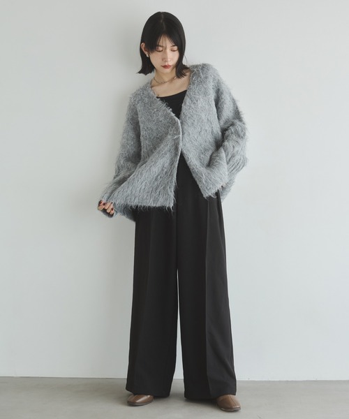 hunch(ハンチ)の「起毛シャギー ニットカーディガン(カーディガン/ボレロ・レディース・ベージュ系その他/ダークブラウン/杢グレー・FREE)」の6枚目の写真