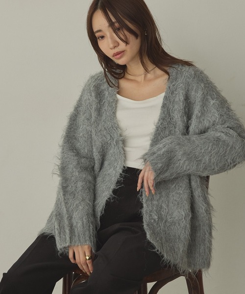 hunch(ハンチ)の「起毛シャギー ニットカーディガン(カーディガン/ボレロ・レディース・ベージュ系その他/ダークブラウン/杢グレー・FREE)」の7枚目の写真