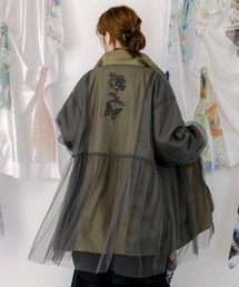 ScoLar(スカラー) 花蝶刺繍チュール重ねロングブルゾン