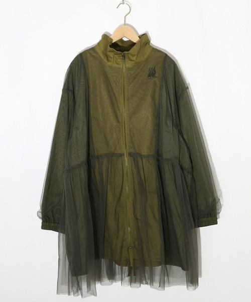 ScoLar（スカラー）の「ScoLar(スカラー) 花蝶刺繍チュール重ねロングブルゾン（ブルゾン・レディース・ブラック/カーキ・MEDIUM）」の20枚目の写真