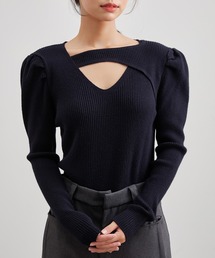 タックショルダー コンシャス リブ ニット トップス