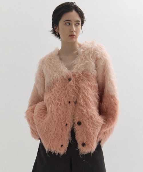CLANEピンク カーディガン CLANE - シャギ― ショートカーディガン - SHAGGY SHORT KNIT