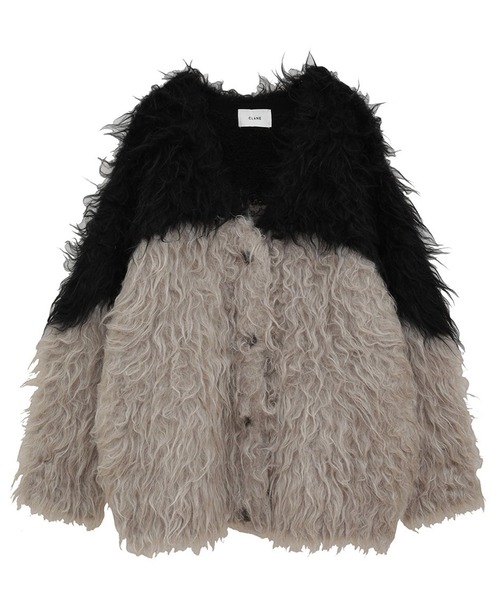 CLANE/クラネ】BI COLOR SHAGGY KNIT CARDIGAN/バイカラーシャギー