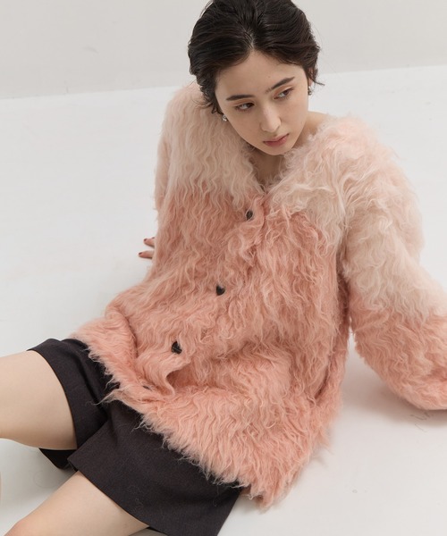 CLANE/クラネ】BI COLOR SHAGGY KNIT CARDIGAN/バイカラー