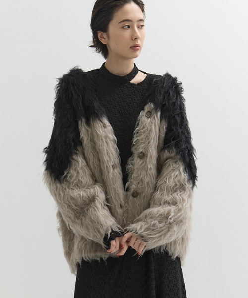 セール】【CLANE/クラネ】BI COLOR SHAGGY KNIT CARDIGAN/バイカラー