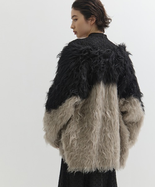 CLANE/クラネ】BI COLOR SHAGGY KNIT CARDIGAN/バイカラーシャギー