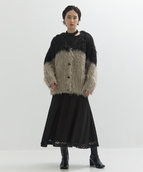 CLANE/クラネ】BI COLOR SHAGGY KNIT CARDIGAN/バイカラー