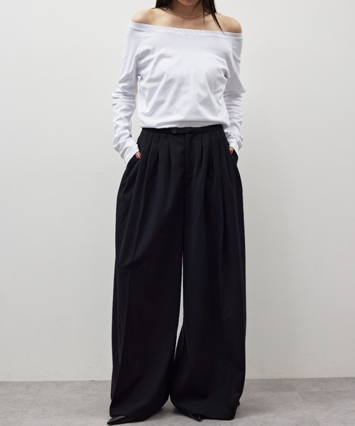 HANNE(アン)の「ローウエストタックワイドパンツ(スラックス・レディース・ブラック/ネイビー・MEDIUM/SMALL)」の18枚目の写真