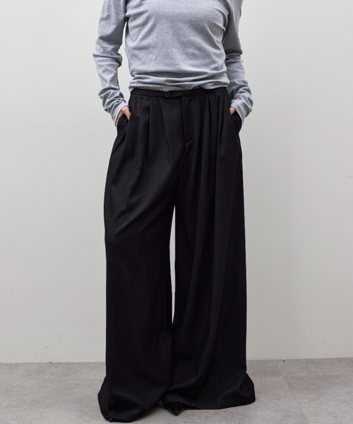 HANNE(アン)の「ローウエストタックワイドパンツ(スラックス・レディース・ブラック/ネイビー・MEDIUM/SMALL)」の3枚目の写真