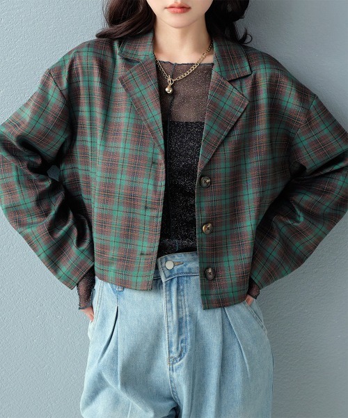 ChristianDior チェック柄テーラードジャケット グリーン/VW268 ChristianDior チェック柄テーラードジャケット グリーン/VW268