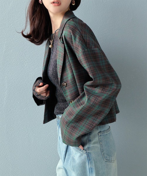Rejoule（リジュール）の「チェック柄ショートジャケット（テーラード