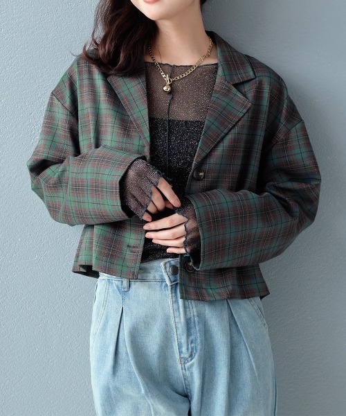 チェック柄ショートジャケット（テーラードジャケット