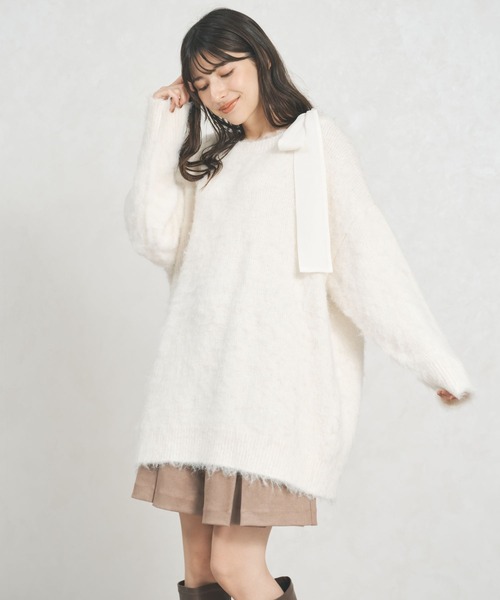 31 Sons de mode(トランテアン ソン ドゥ モード)の「2025秋冬新作 肩リボン ふわもこ ニット(ニット/セーター・レディース・グレー/ピンク/アイボリー・フリ-)」の6枚目の写真