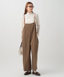 ストライププリーツサロペット イエロー×サックス 【アンプリ】 ストライププリーツサロペット イエロー×サックス 【アンプリ】