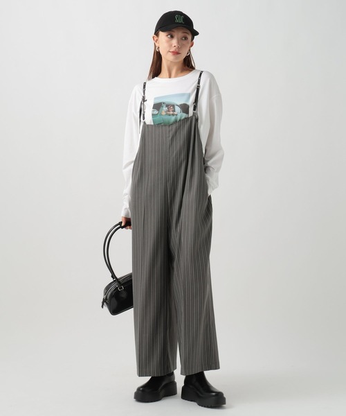 セール】[丈の長さ調節可能]ストライプサロペット（サロペット