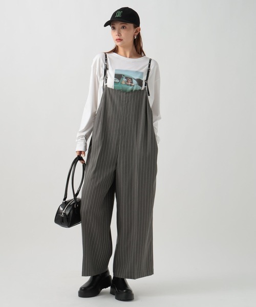 BAYFLOW（ベイフロー）の「[丈の長さ調節可能]ストライプサロペット（サロペット/オーバーオール・レディース・チャコール/ブラウン・FREE）」の15枚目の写真