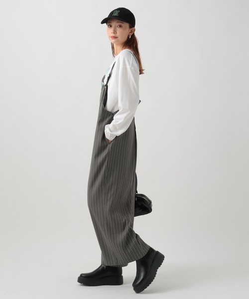 BAYFLOW（ベイフロー）の「[丈の長さ調節可能]ストライプサロペット（サロペット/オーバーオール・レディース・チャコール/ブラウン・FREE）」の16枚目の写真