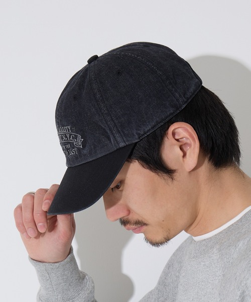 schott（ショット）の「【SCHOTT】ショット DENIM CAP デニムキャップ　ヴィンテージブリーチ加工　刺繍ロゴ SC150（キャップ・メンズ・ブラック/ブルー・FREE）」の5枚目の写真