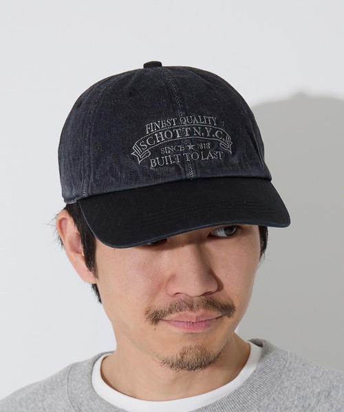 schott（ショット）の「【SCHOTT】ショット DENIM CAP デニムキャップ　ヴィンテージブリーチ加工　刺繍ロゴ SC150（キャップ・メンズ・ブラック/ブルー・FREE）」の4枚目の写真