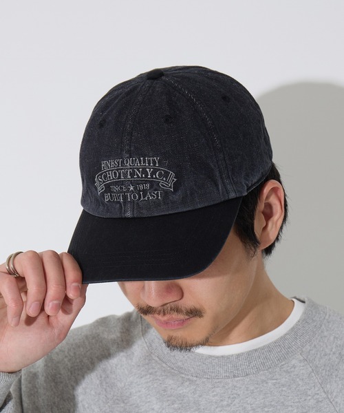 schott（ショット）の「【SCHOTT】ショット DENIM CAP デニムキャップ　ヴィンテージブリーチ加工　刺繍ロゴ SC150（キャップ・メンズ・ブラック/ブルー・FREE）」の3枚目の写真