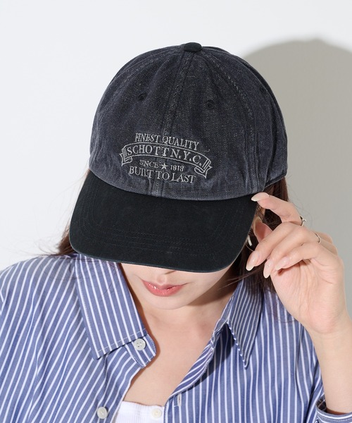 schott（ショット）の「【SCHOTT】ショット DENIM CAP デニムキャップ　ヴィンテージブリーチ加工　刺繍ロゴ SC150（キャップ・メンズ・ブラック/ブルー・FREE）」の9枚目の写真